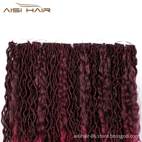 Aisi Hair Goddess Faux Locs Crochet Braids Hair Wine Red Faux Locks Synthetic Braids Hairpieces Extensions For Black Women